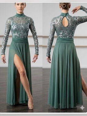 Weissman Dress a contemporary and lyrical dance costume in sage green.